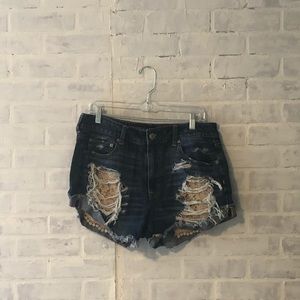 High Waisted Denim Shorts- Distressed